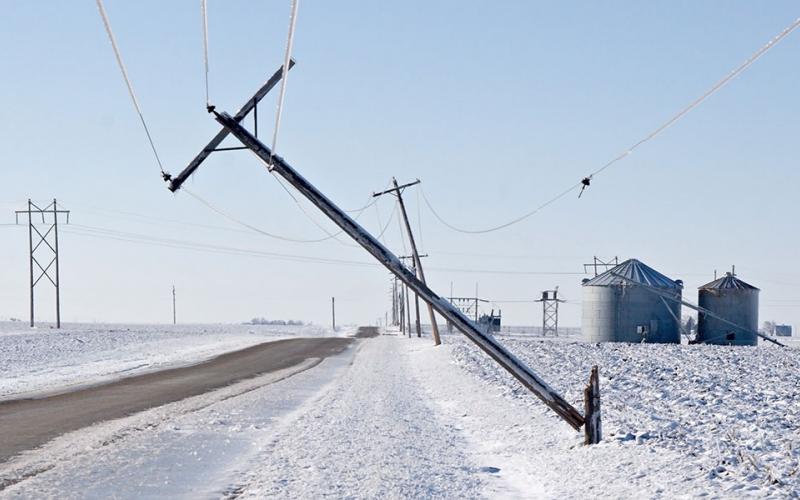 A downed rural power line following an ice storm.