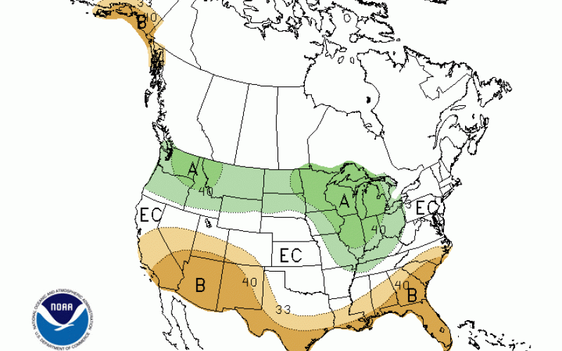 a map of North America showing precipitation probability
