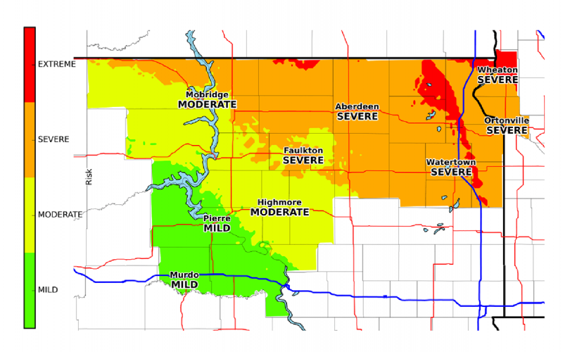 Example Cold Advisory for Newborn Livestock (CANL) Map.