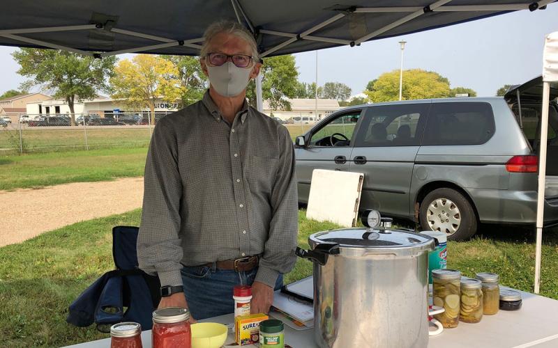 Tim Schreiner at his food preservation booth at the Vermillion Area Farmers Market.