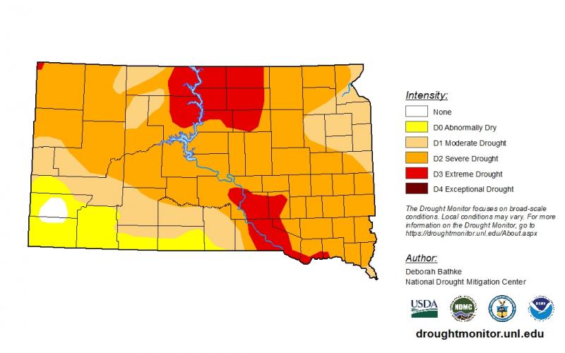a map of South Dakota showing the drought conditions