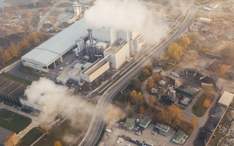 Birds-eye view of an industrial factory