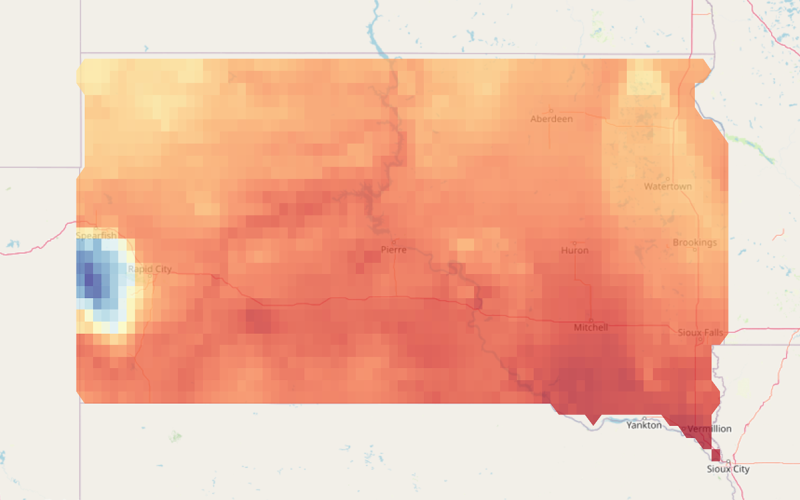 Color-coded map showing average grazing readiness date for Western Wheatgrass in South Dakota. For assistance reading this graphic and data set, please call SDSU Extension at 605-688-4792.