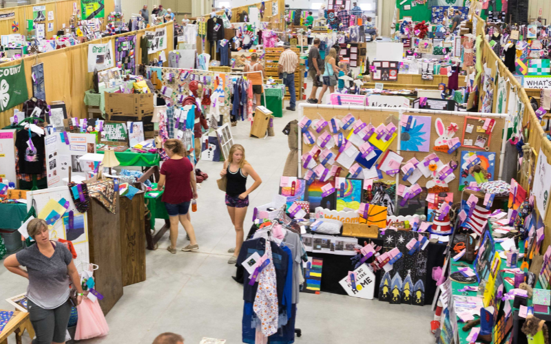 Overhead view of State Fair 4-H exhibits
