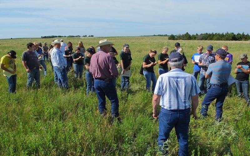 Rangeland and Soil Days attendees observing a grassland area.