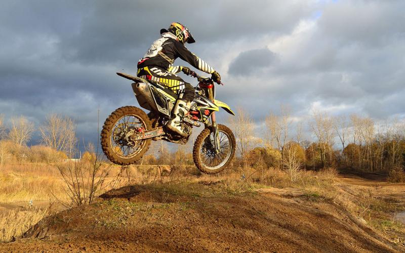 Off-road motorbike rider in the countryside.