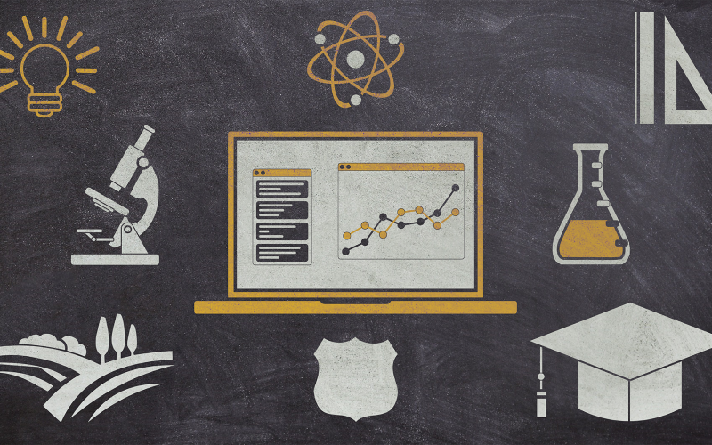 A chalkboard background with a icons on it that symbolize a variety of career areas
