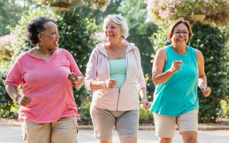 Three women walking outdoors