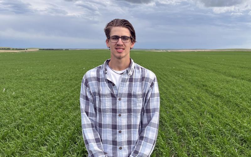 A man smiles for the camera standing outside in a field of row crops