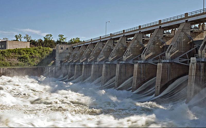 Floodwaters rushing through the Gavin’s Point Dam in South Dakota.