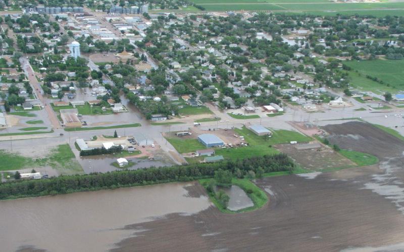 Aerial view of flooding along the Vermillion River of South Dakota.