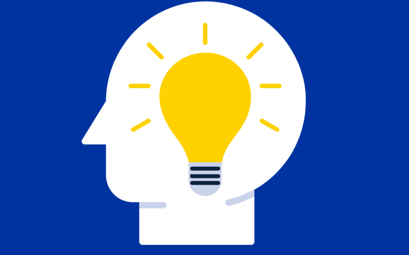 light bulb on top of a head on a blue background