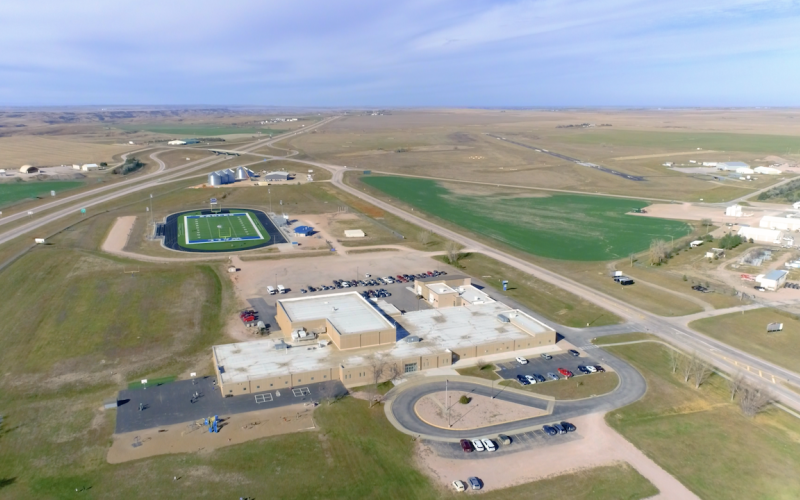 Aerial view of the Wall high school and athletic complex