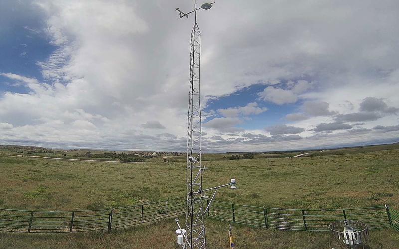 Southwest view of pasture and range conditions at the Hermosa Mesonet station.